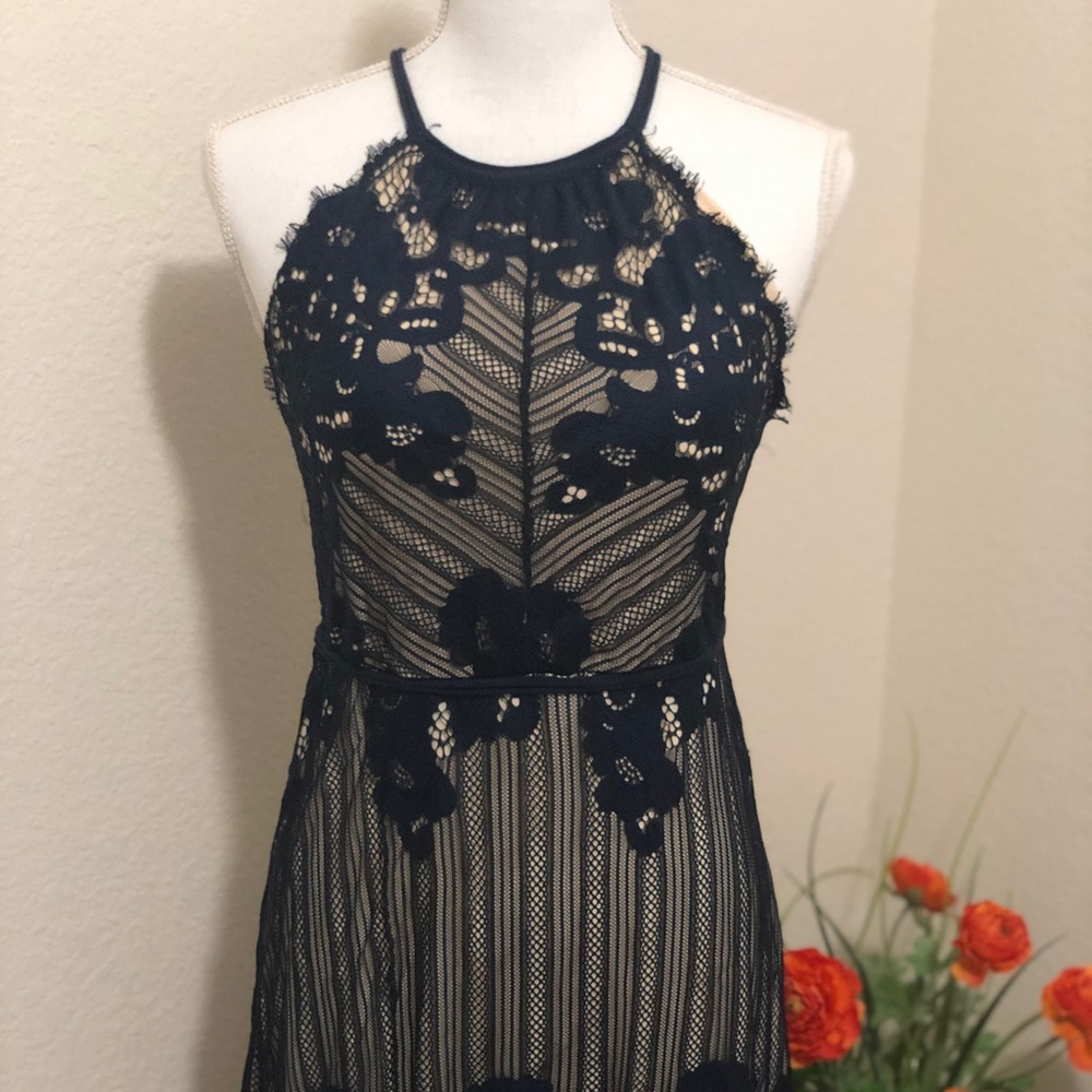 Chelsea & Violet Blue/Cream Lace MIDI Slip dress.